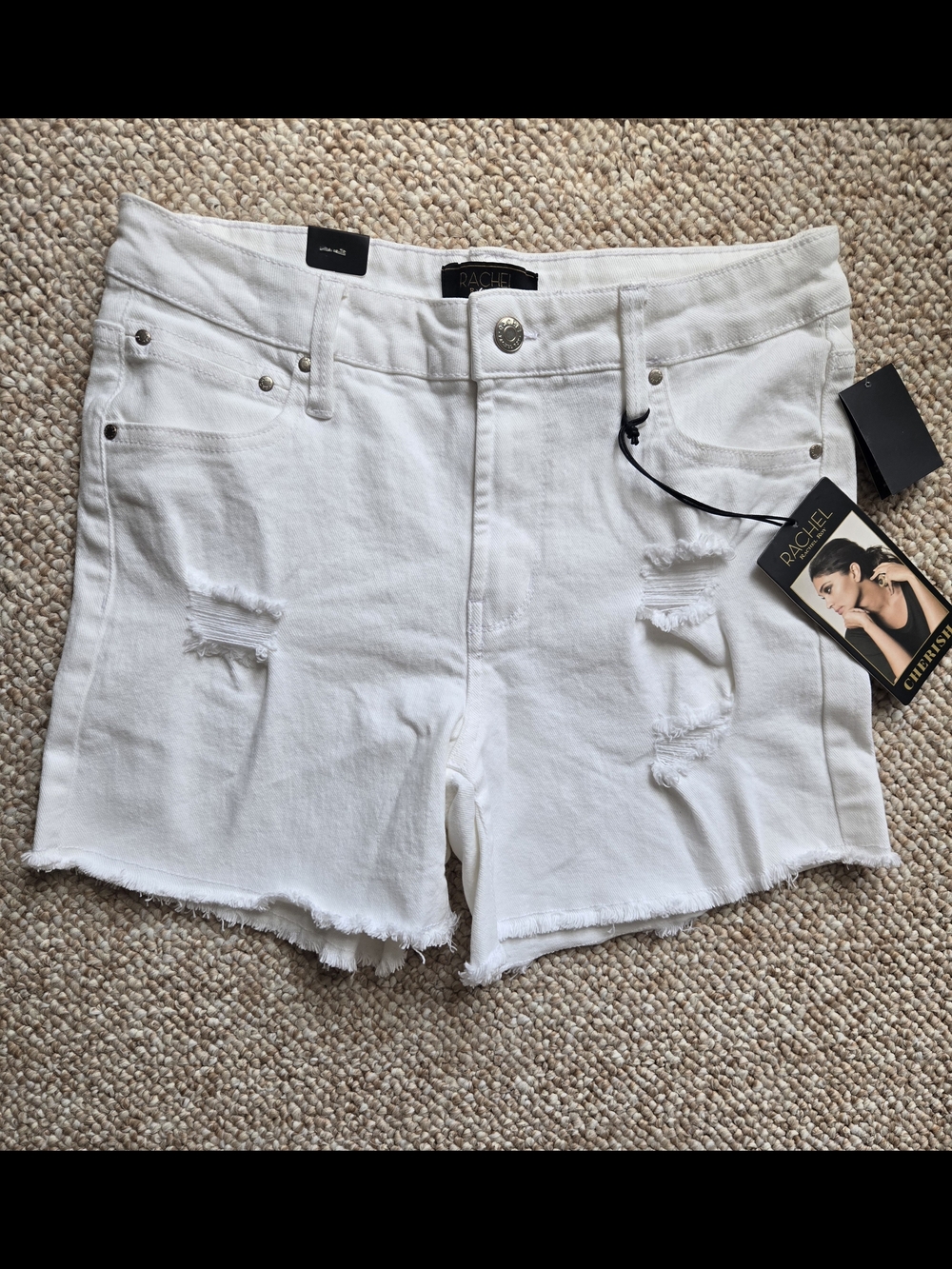 Rachel White Distressed Denim Shorts